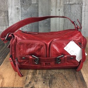 Nicoli Italian Leather Red Buckle Bag Purse